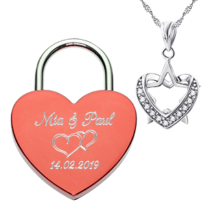 Heart love locks with silver necklace