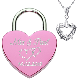 Heart love lock pink with silver necklace