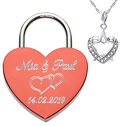 Heart love lock red with silver necklace